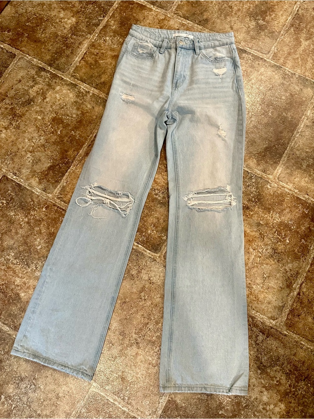 Altar’d state Light Blue Distressed High-Rise Straight Jeans